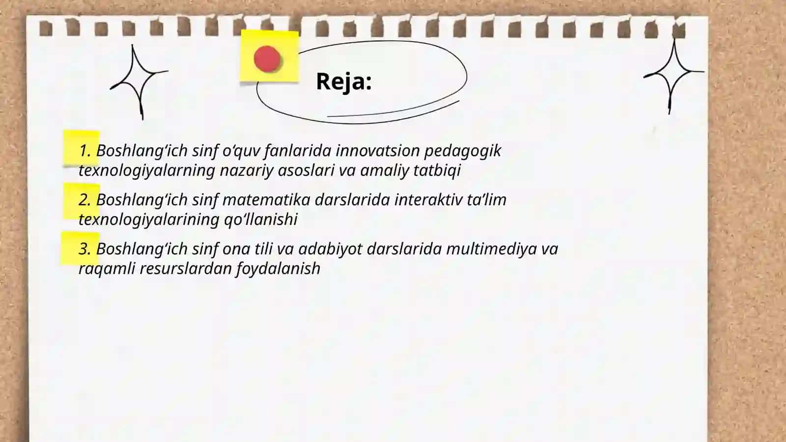 Boshlag‘ich sinf o‘quv fanlarida innavatsion pedagogik texnologiyalarning qo`llanishi 2