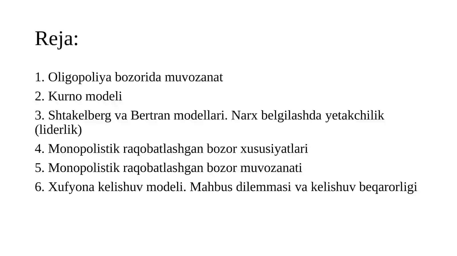 OLIGOPOLIYA VA RAQOBATLASHGAN MONOPOLIYA 2