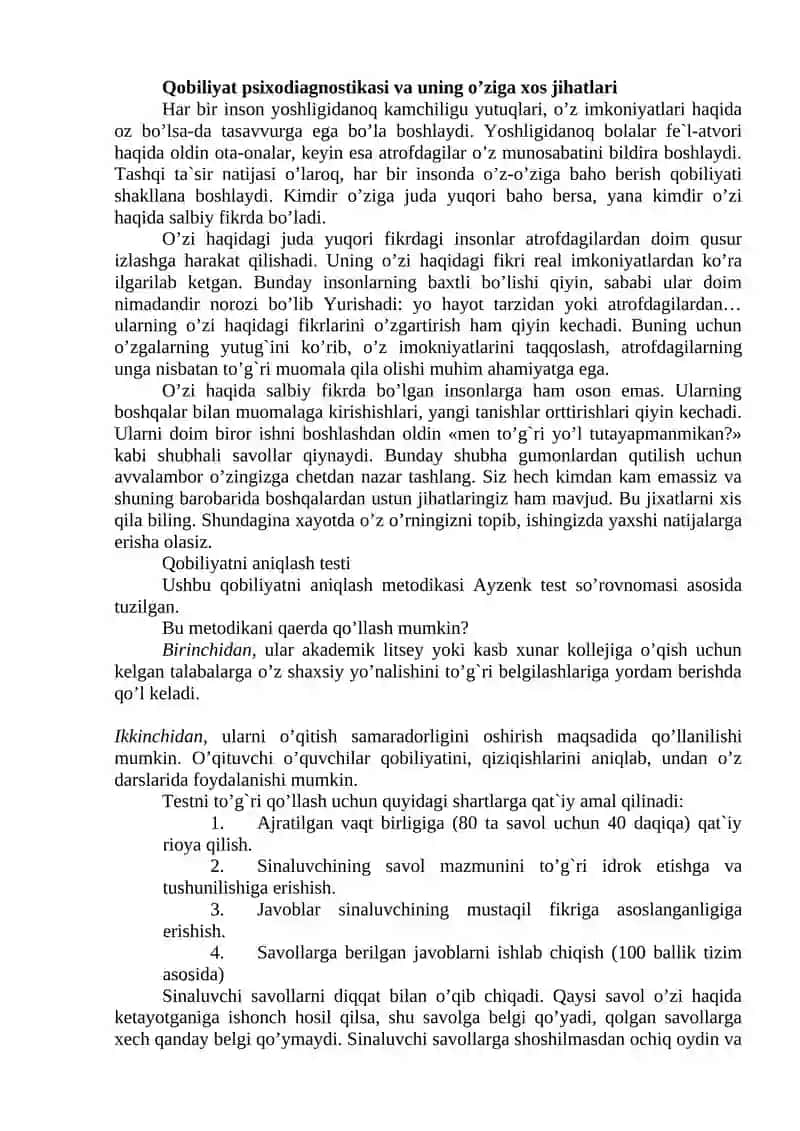 QOBILIYATNI DIAGNOSTIKA QILISH 2