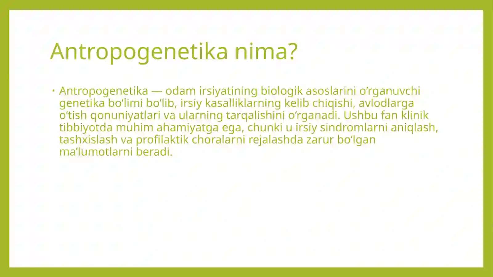 ANTROPOGENETIKA USULLARI: SHAJARA USULLARI VA EGIZAKLAR USULI 2