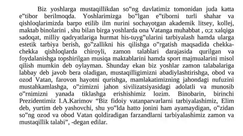 Mustaqillik yoshlarga nima berdi 2