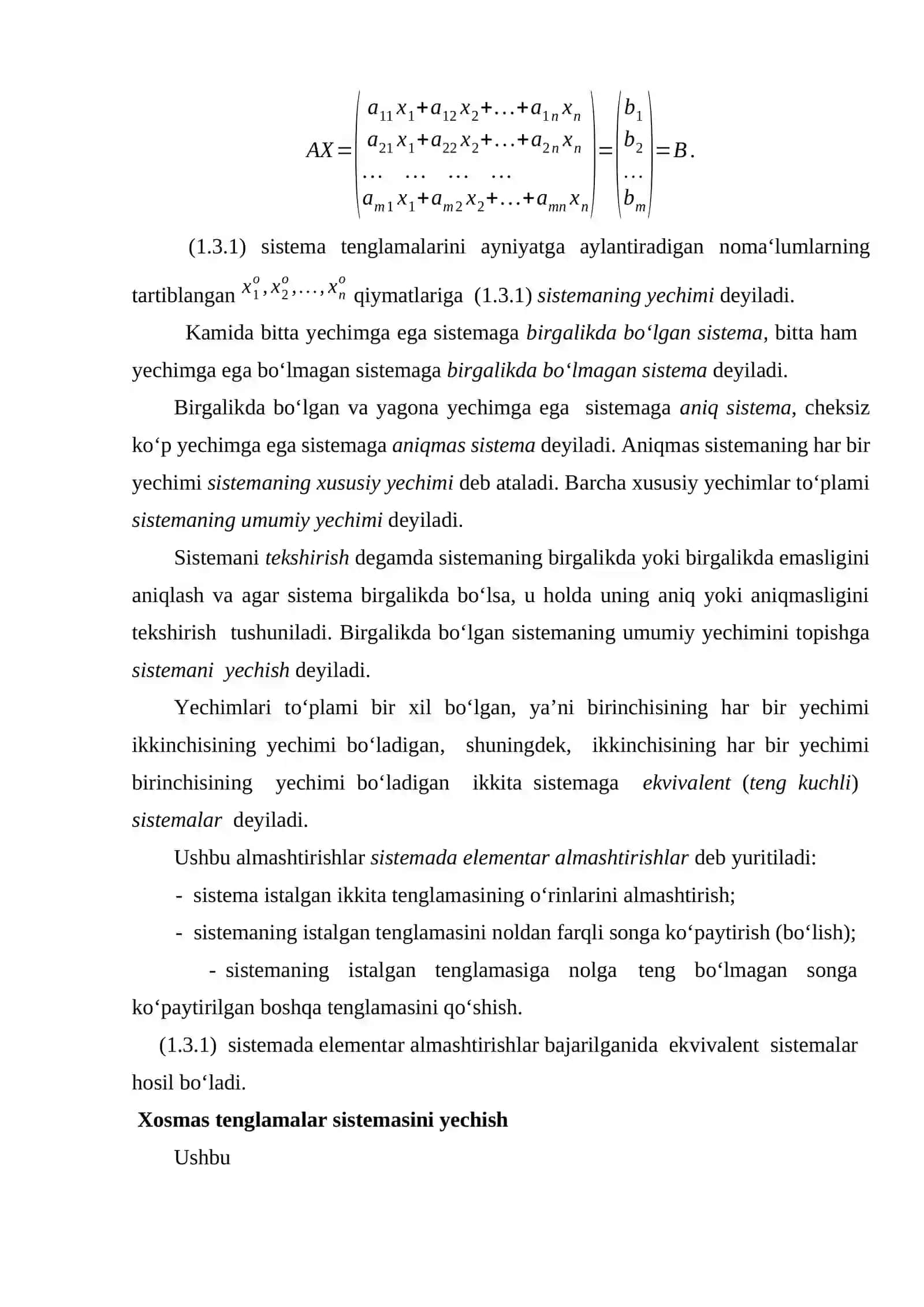 Chiziqli tenglamalar sistemasi va ularni tekshirish 2