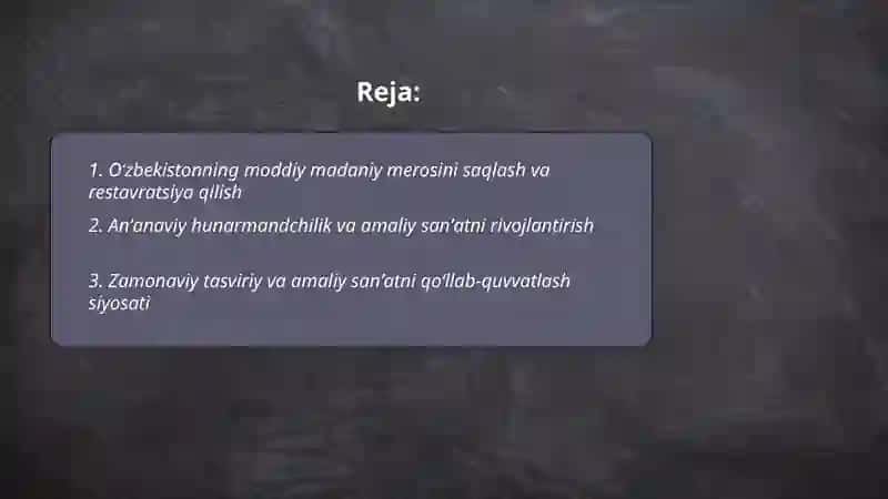 Oʻzbekiston madaniyati va sanʼatini rivojlantirish 2