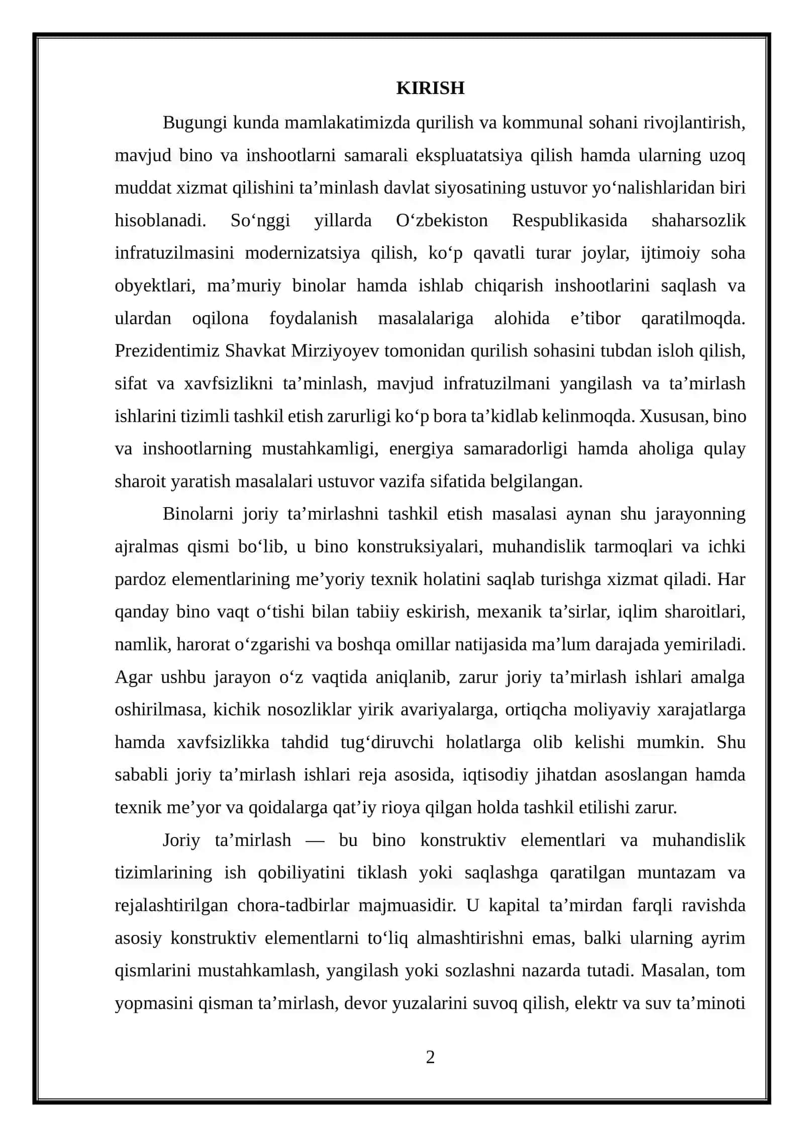 Binolarni joriy ta'minlashni tashkil etish 2