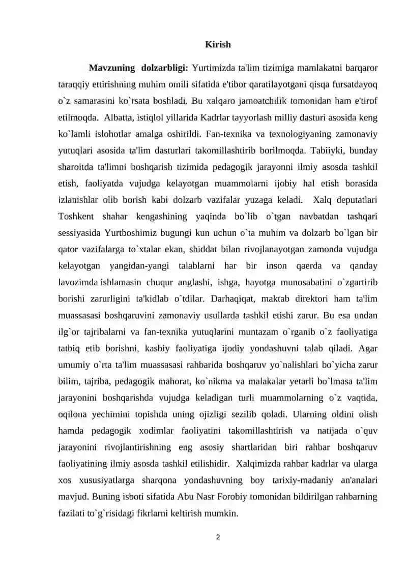Maktab direktori va uning o’rinbosarlarining ish faoliyati 2