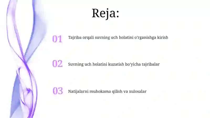 Suvning uchta holatini o'rganish 2