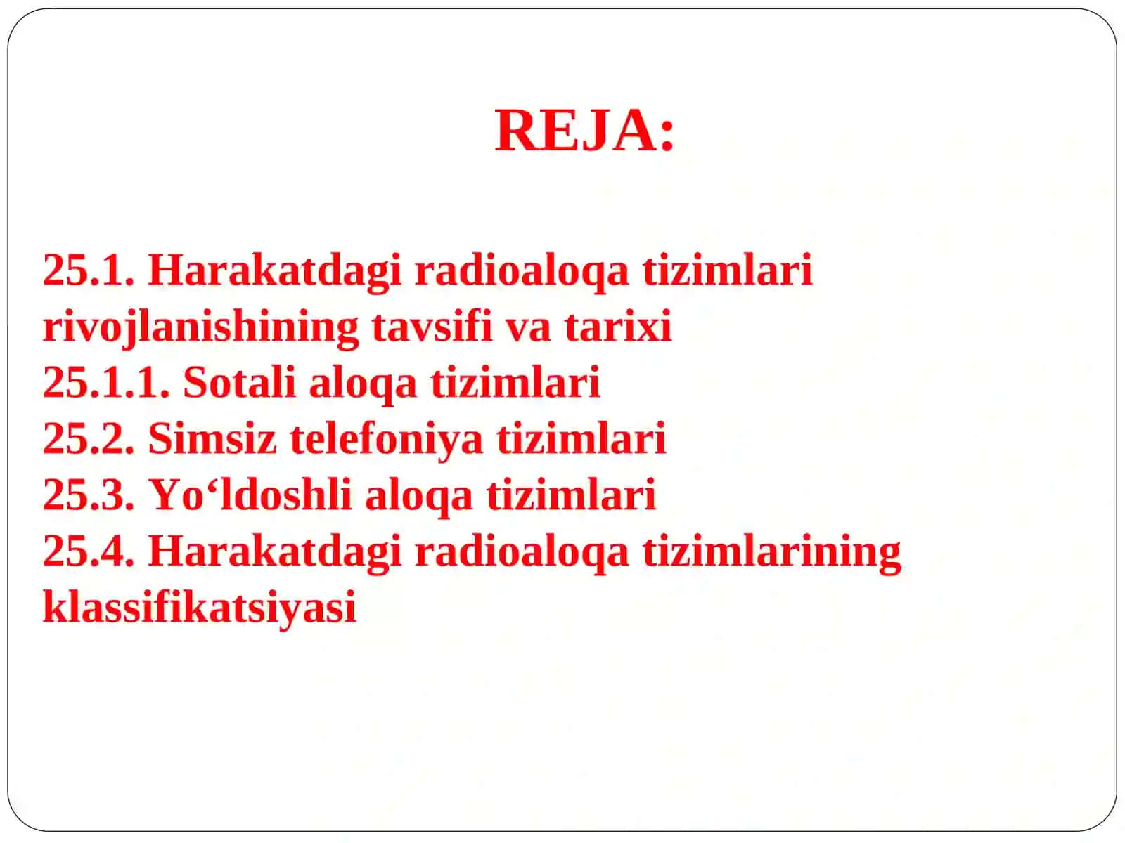 Harakatdagi uyali standartli radio aloqa tizimlari. 2