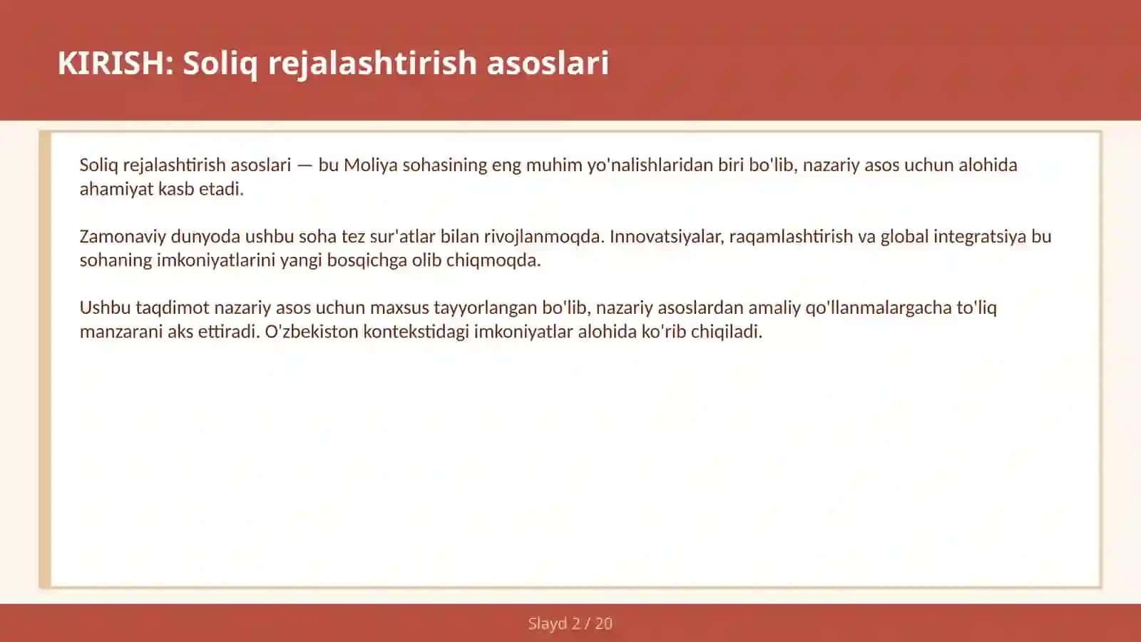 SOLIQ REJALASHTIRISH ASOSLARI 2