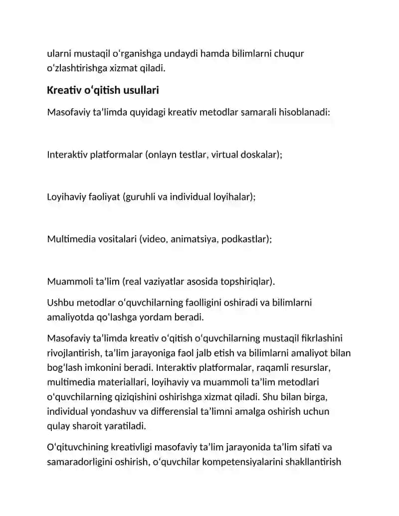 Masofaviy ta’limda o‘qitishning kreativligi 2