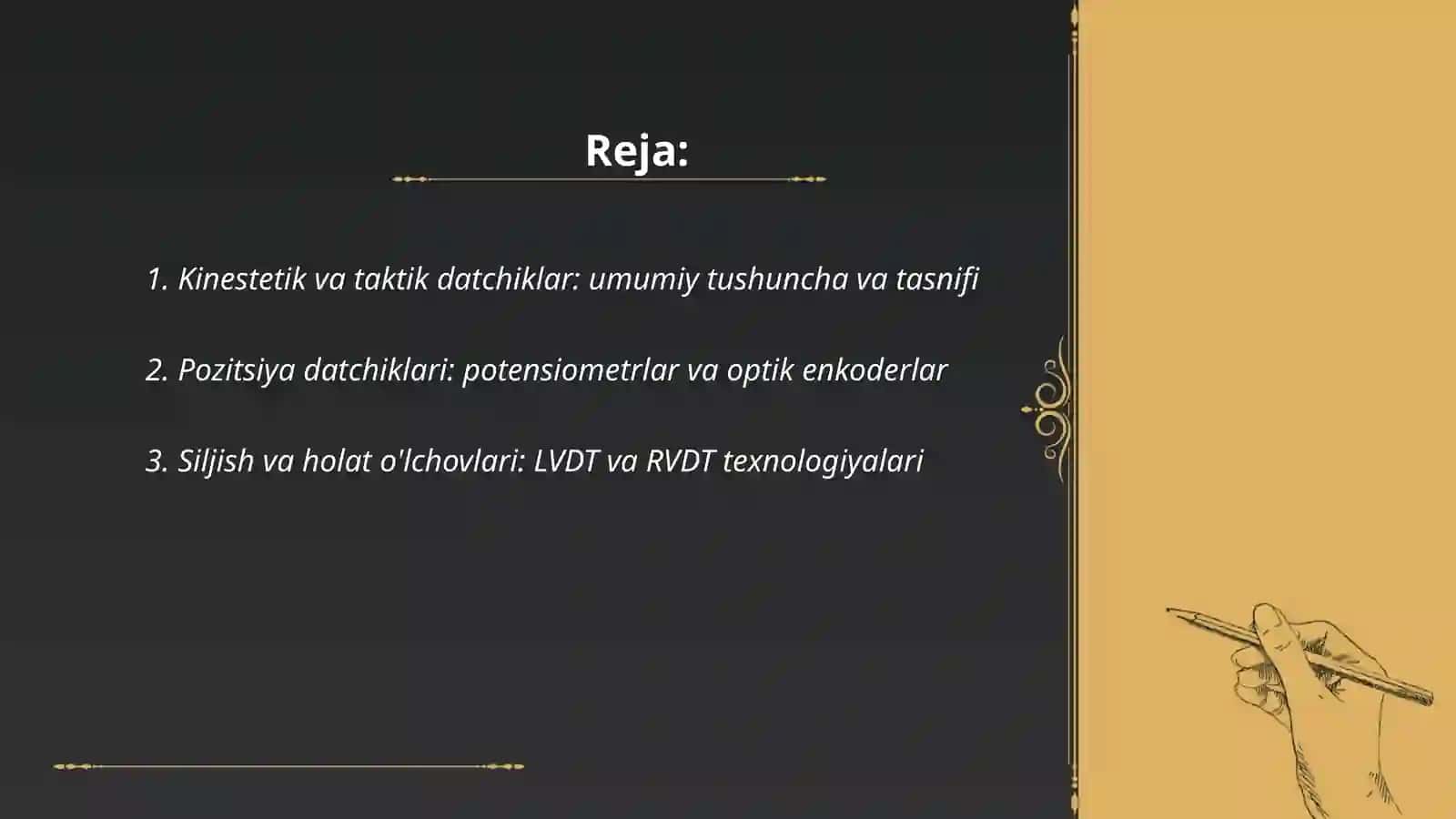 Kinestetik va taktik detaliklar holat va siljish datchiklari 2