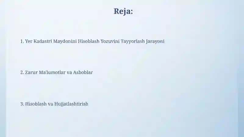 Yer kadastri maydonlarini hisoblash qaydnomasini tayyorlash 2