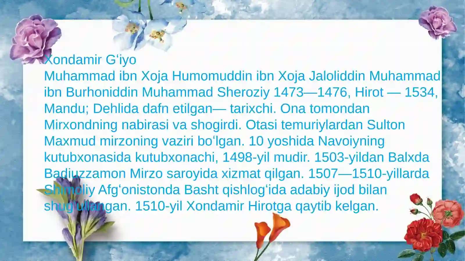 Xondamir asarlarida Navoiy hayoti va ijodining oʻrganilishi 2