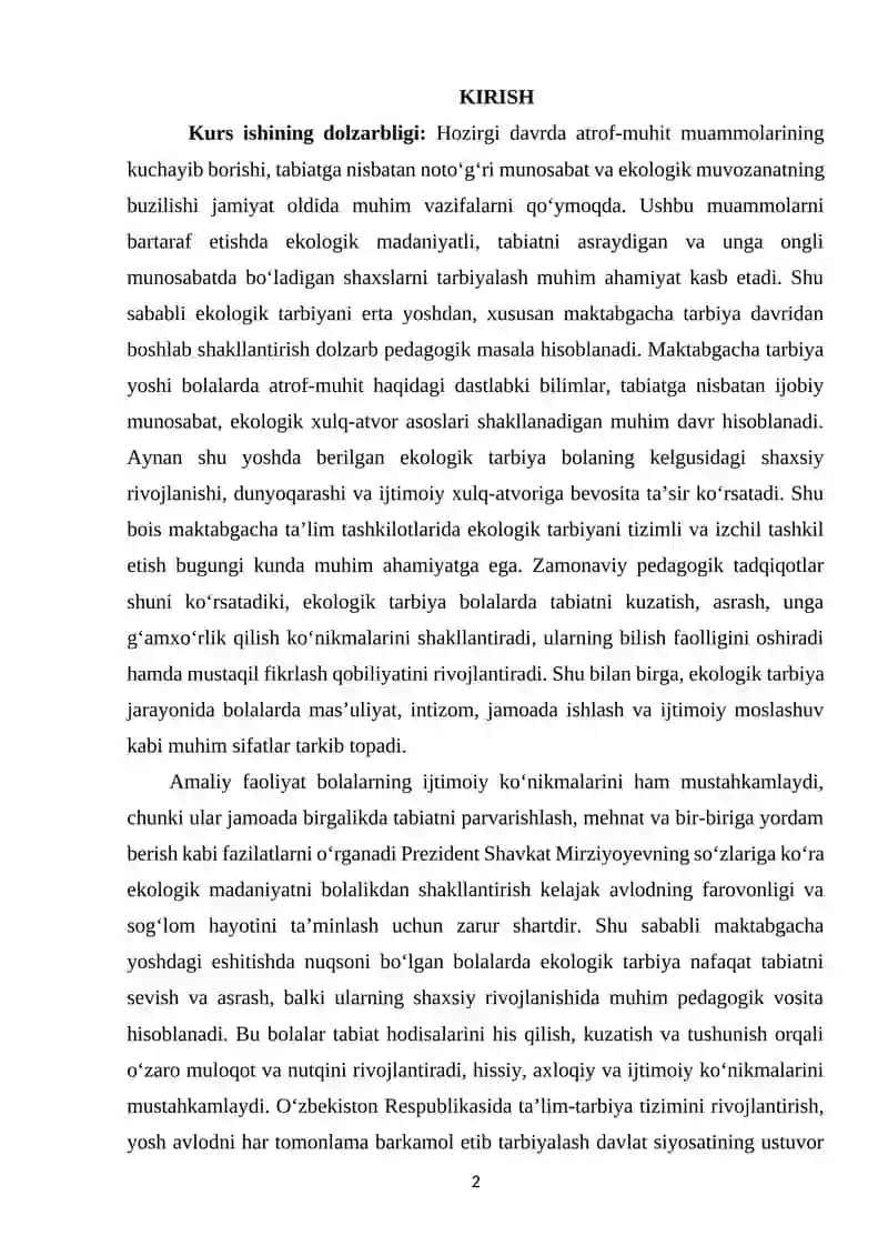 Maktabgacha tarbiya yoshidagi bolalarni ekalogik tarbiyasini shakillantirish 2