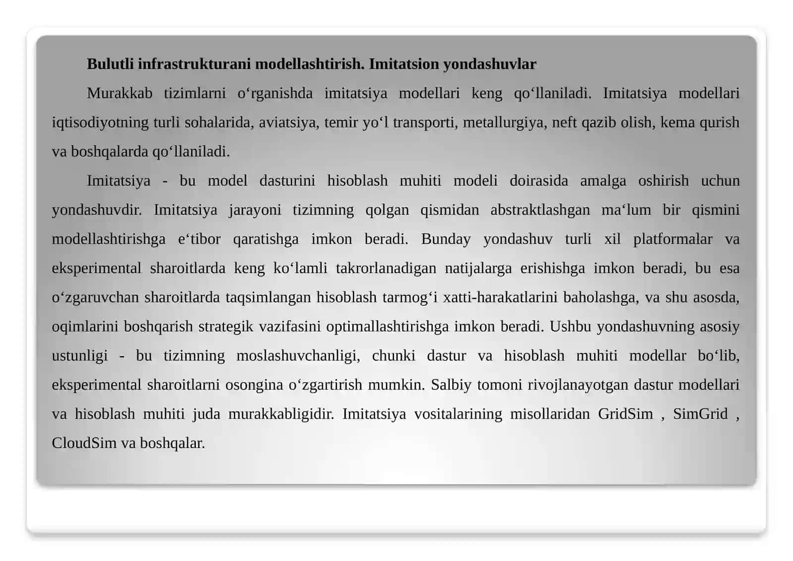 Imitatsiya modellarini ishlab chiqishda maxsus modellashtirish tillari 2