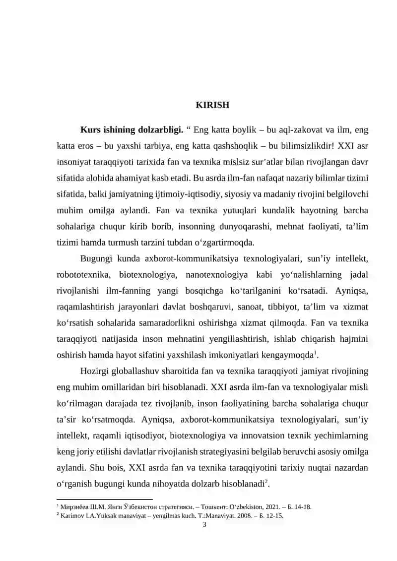 XXI asrda fan va texnika kurs ishi 2