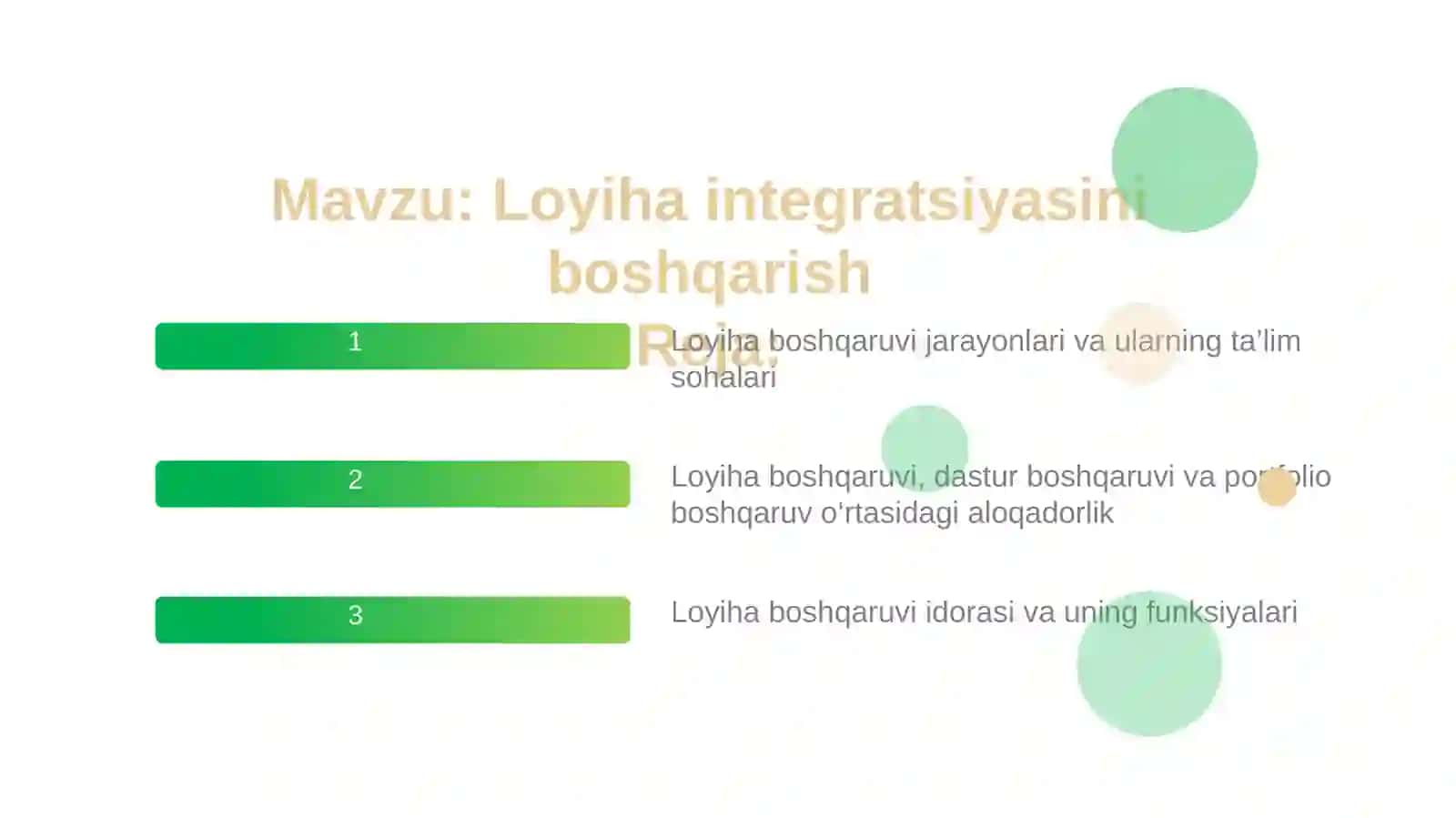 Loyiha integratsiyasini boshqarish 2