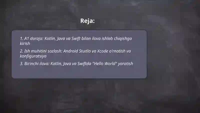 A1 Kotlin, Java Swift dasturlash tililarida ilova ishlab chiqish 2
