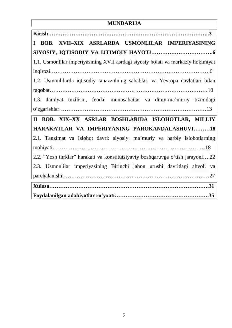 XVII asr oʻrtasi XX asrlarda Usmonlilar imperiyasi 2