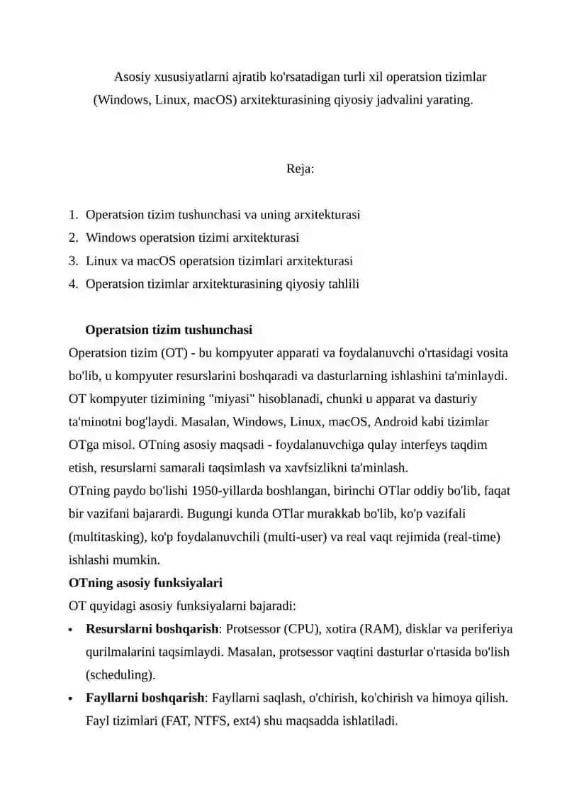 Operatsion tizimlar arxitekturasi 2