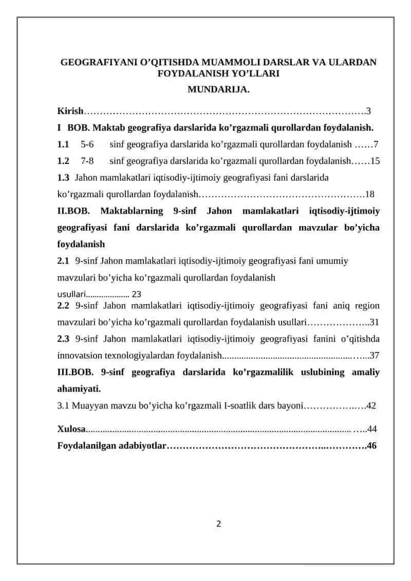 GEOGRAFIYANI O’QITISHDA MUAMMOLI DARSLAR VA ULARDAN FOYDALANISH YO’LLARI 2