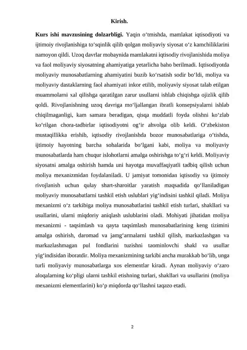 Moliya mexanizmi, uning tarkibiy qismlari, elementlari va moliyaviy siyosatni amalga oshirishdagi roli 2