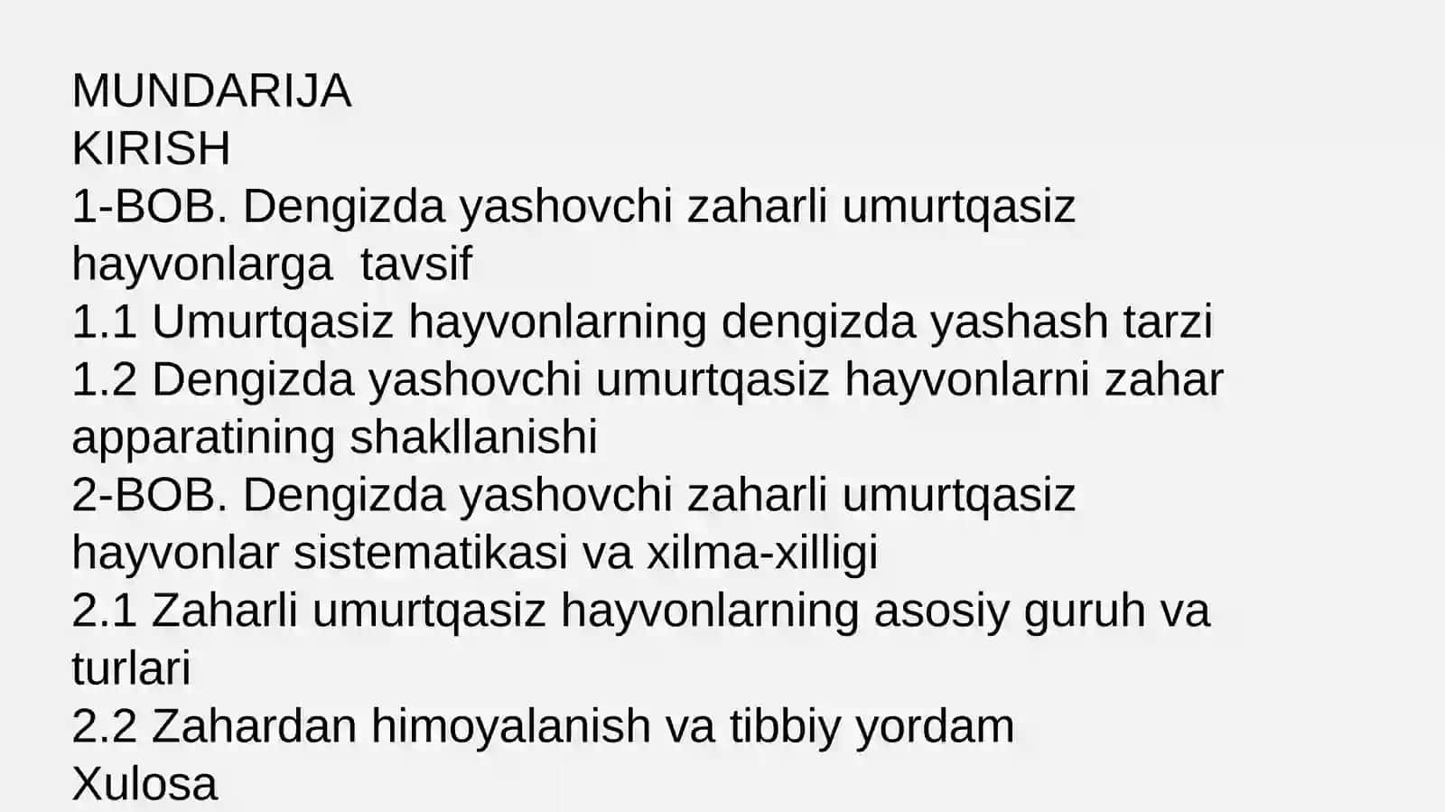 DENGIZDA YASHOVCHI UMURTQASIZ ZAHARLI HAYVONLAR 2