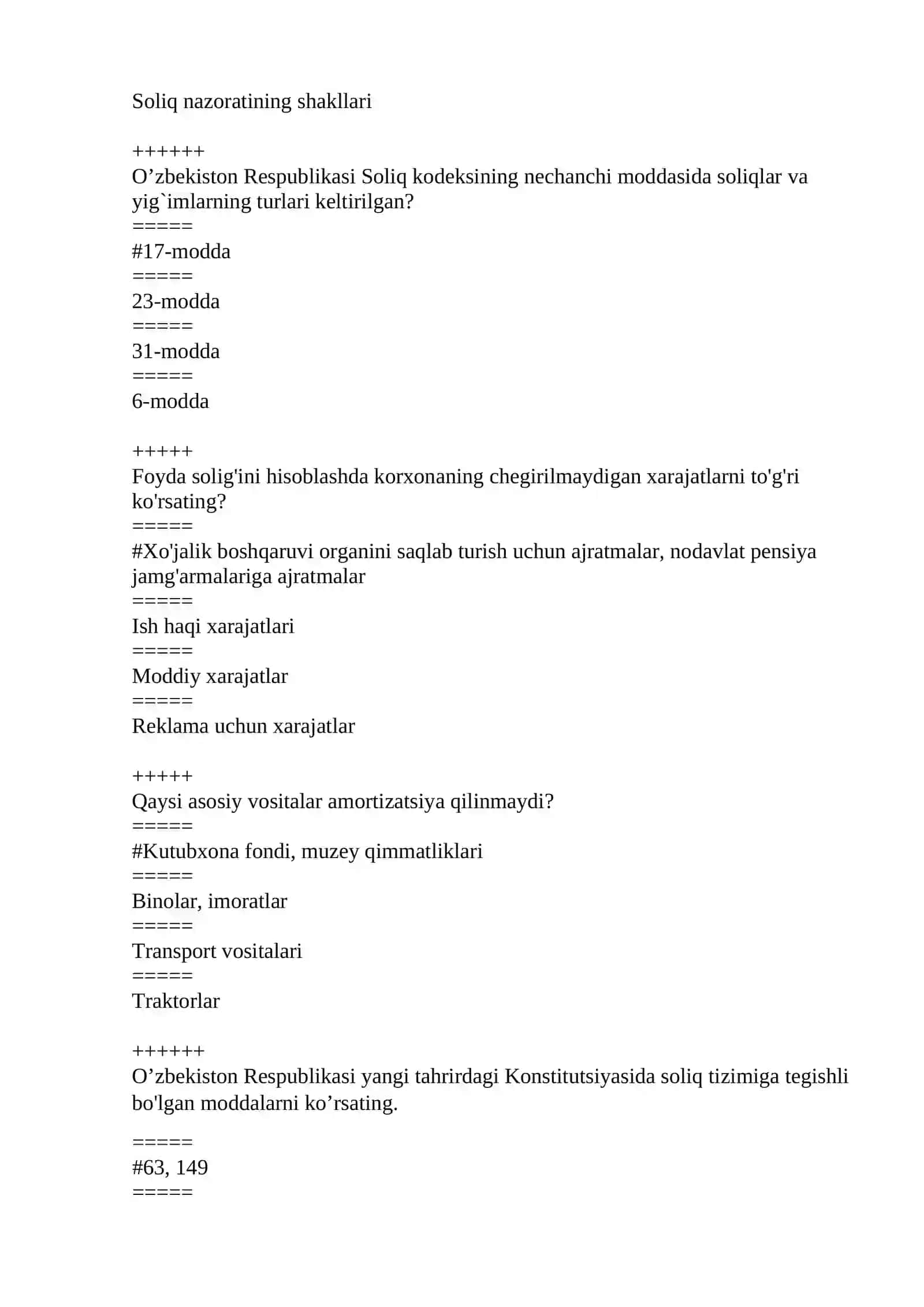 Soliq va soliqqa tortish fanidan test 2