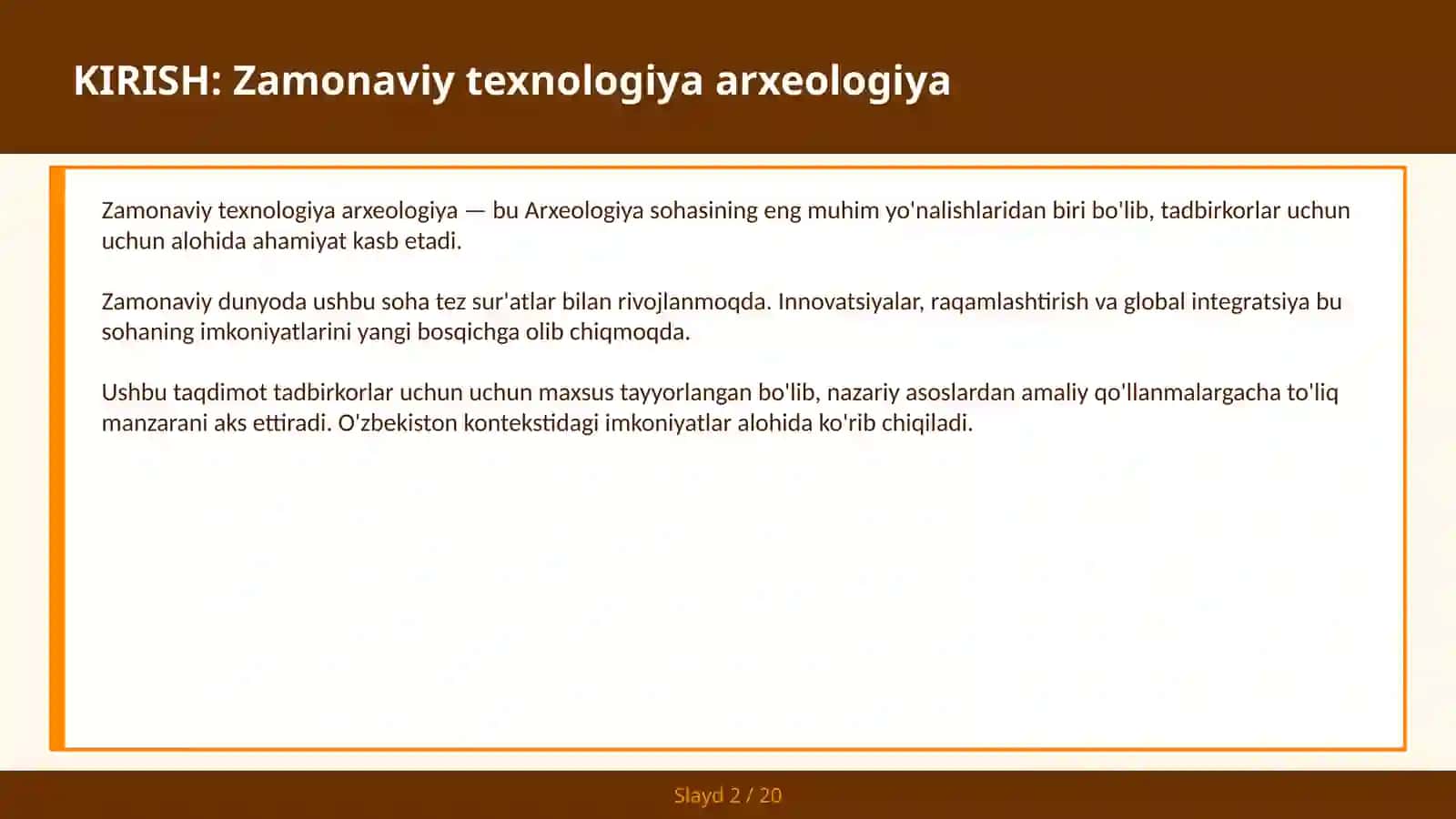 ZAMONAVIY TEXNOLOGIYA ARXEOLOGIYA 2