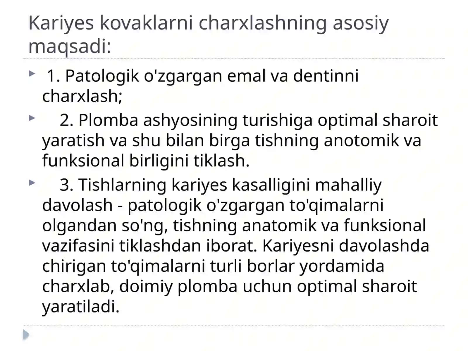 Blek bo’yicha 1sinfli karioz kovaklarni restavratsiya qilish 2