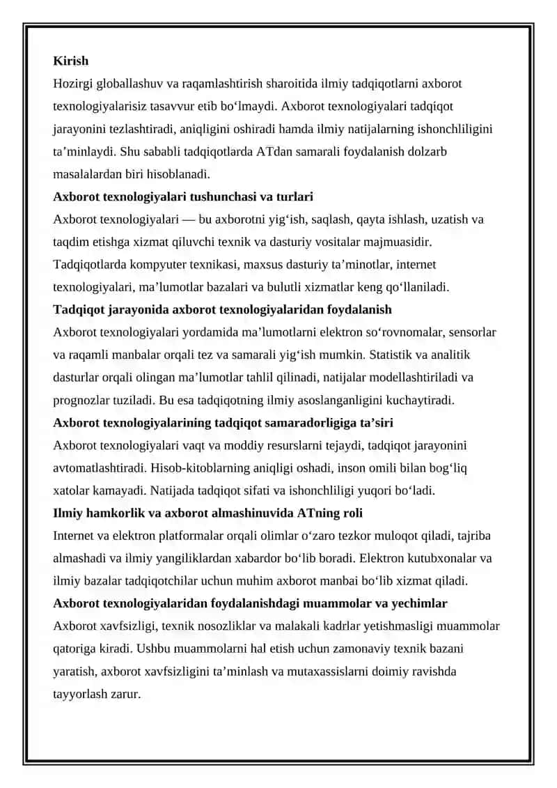 Axborot Texnologiyalarining Ahamiyati 2
