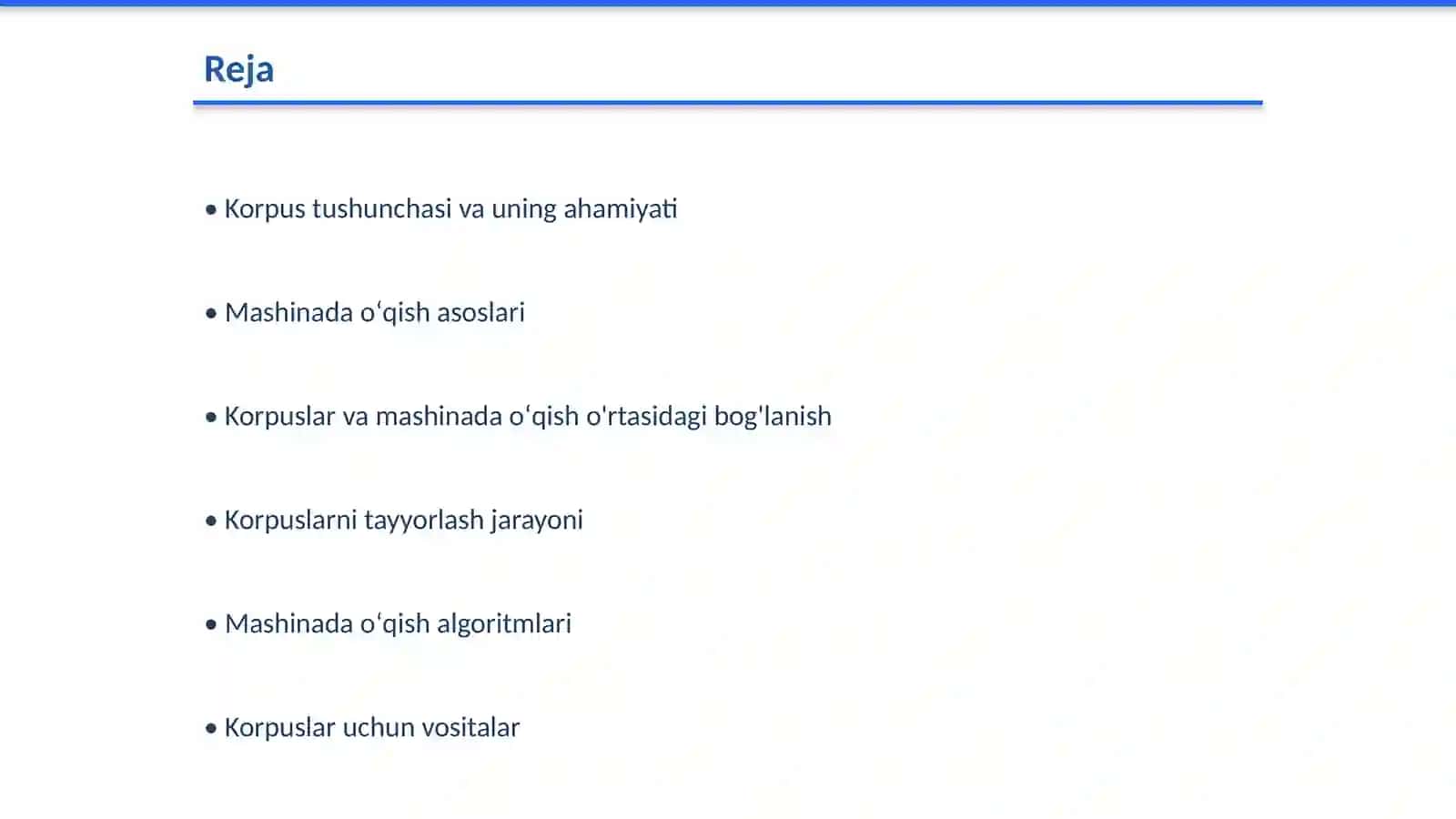 Korpuslar va mashinada oʻqish texnikalari 2