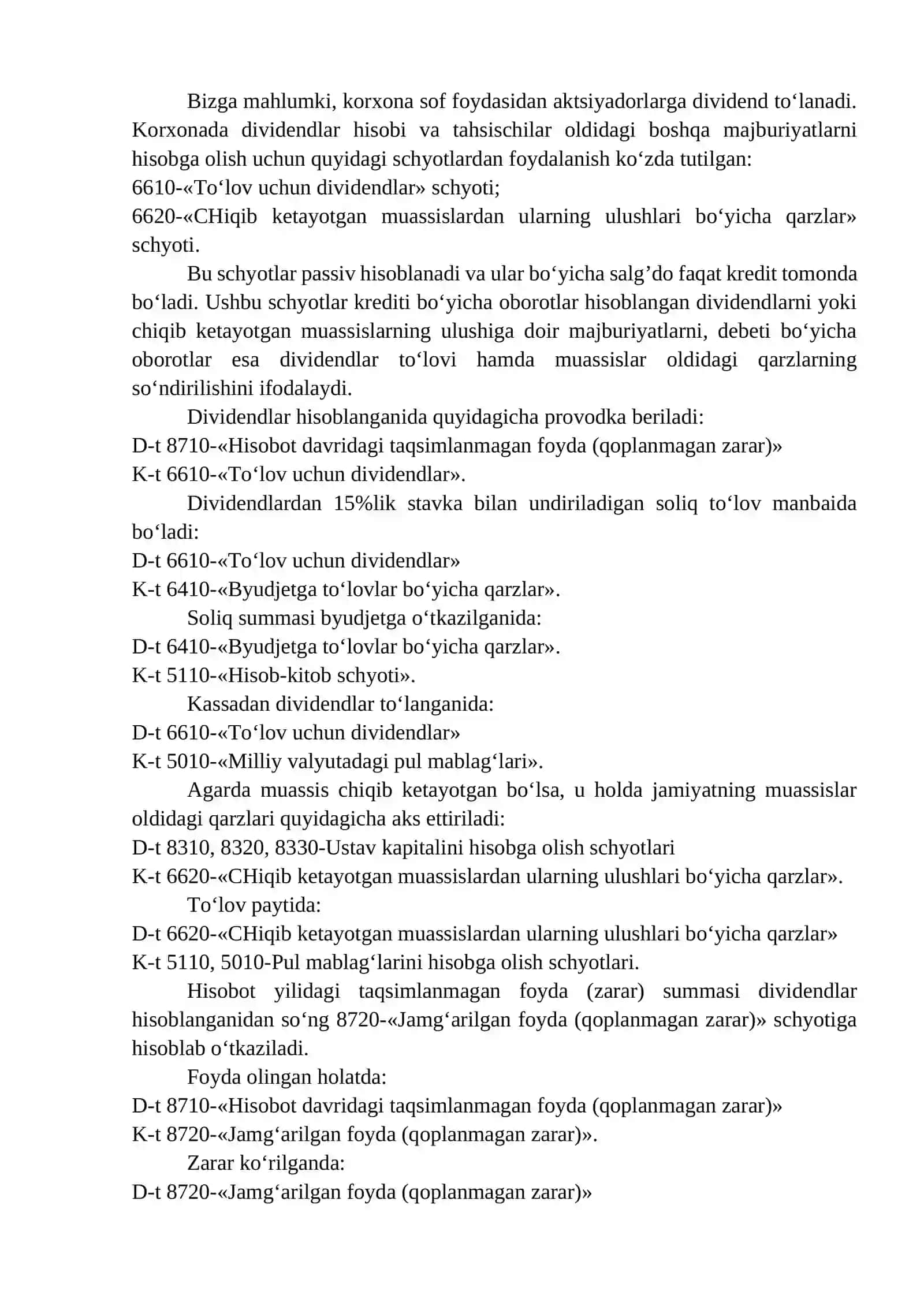 68-mavzu; Taqsimlanmagan foyda va dvidentlar hisobi 2
