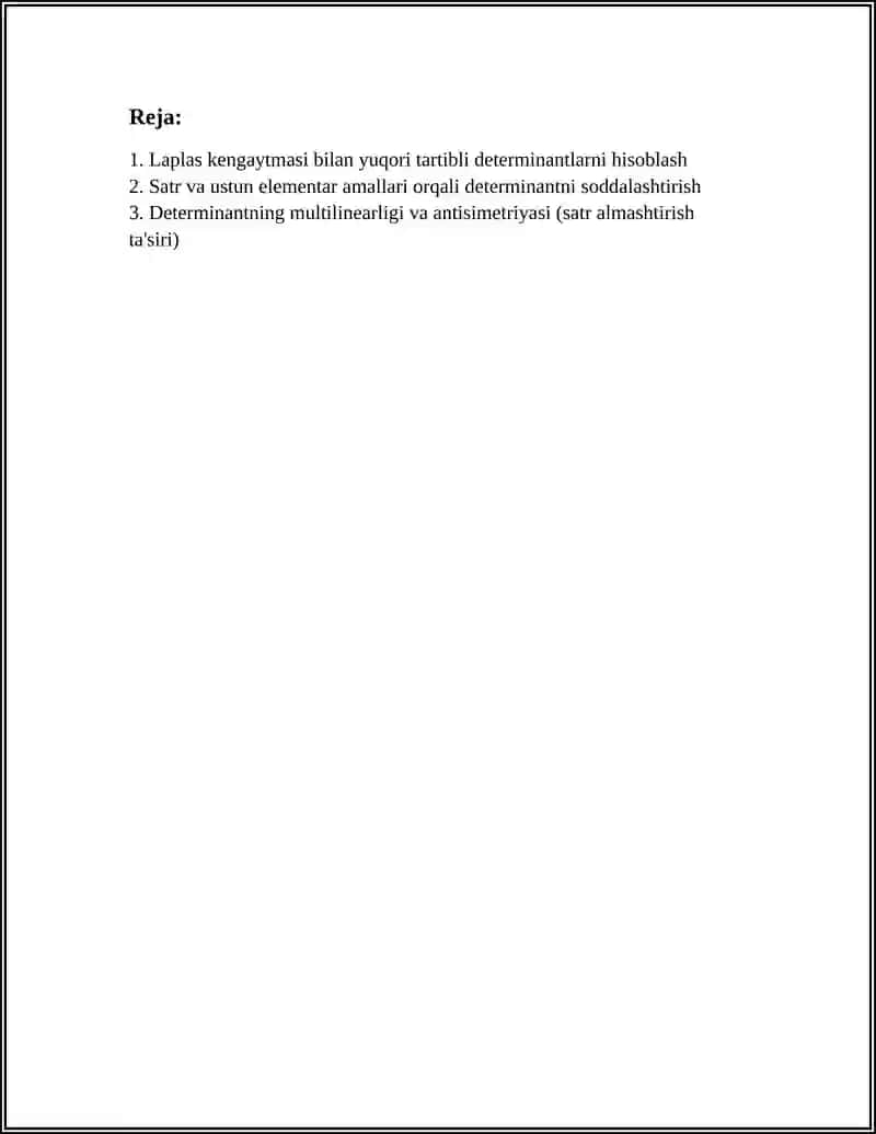 YUQORI TARTIBLI DETERMINANTLAR 2