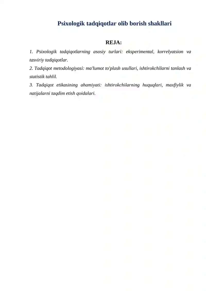 Psixologik tadqiqotlar olib borish shakllari 2