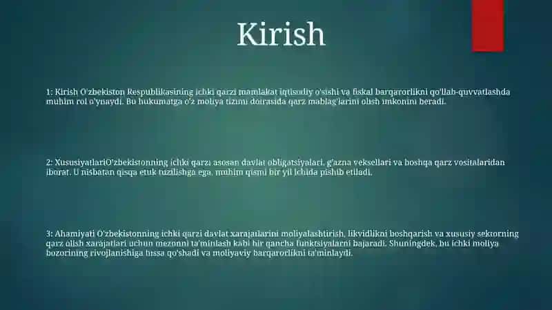 O'Zbekiston Respublikasining Ichki Qarzlari Va Uning Xususiyatlari 2