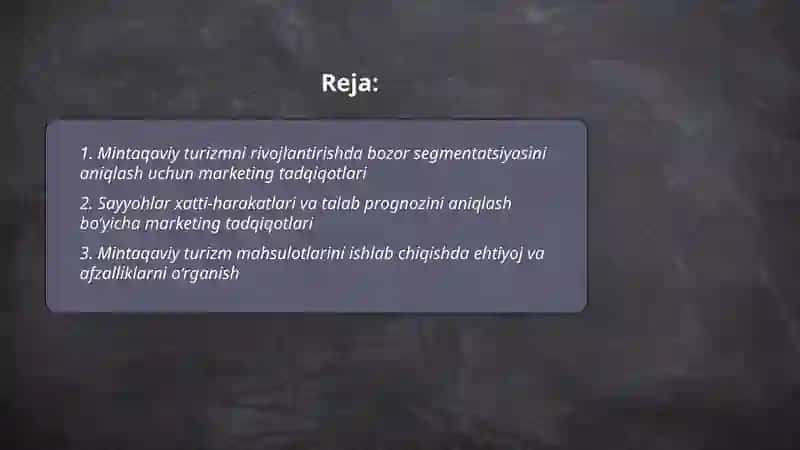 Mintaqaviy turizmni rivojlantirishda marketing tadqiqotlaridan foydalanish 2