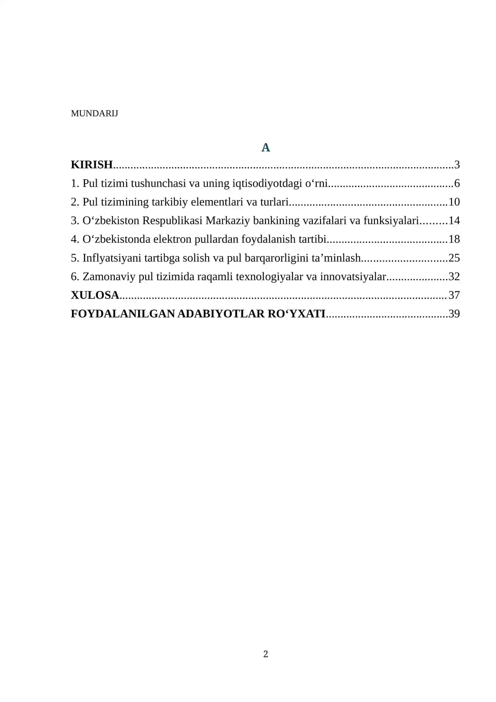 Oʻzbekiston Respublikasida pul tizimi va boshqaruvini taminlash 2