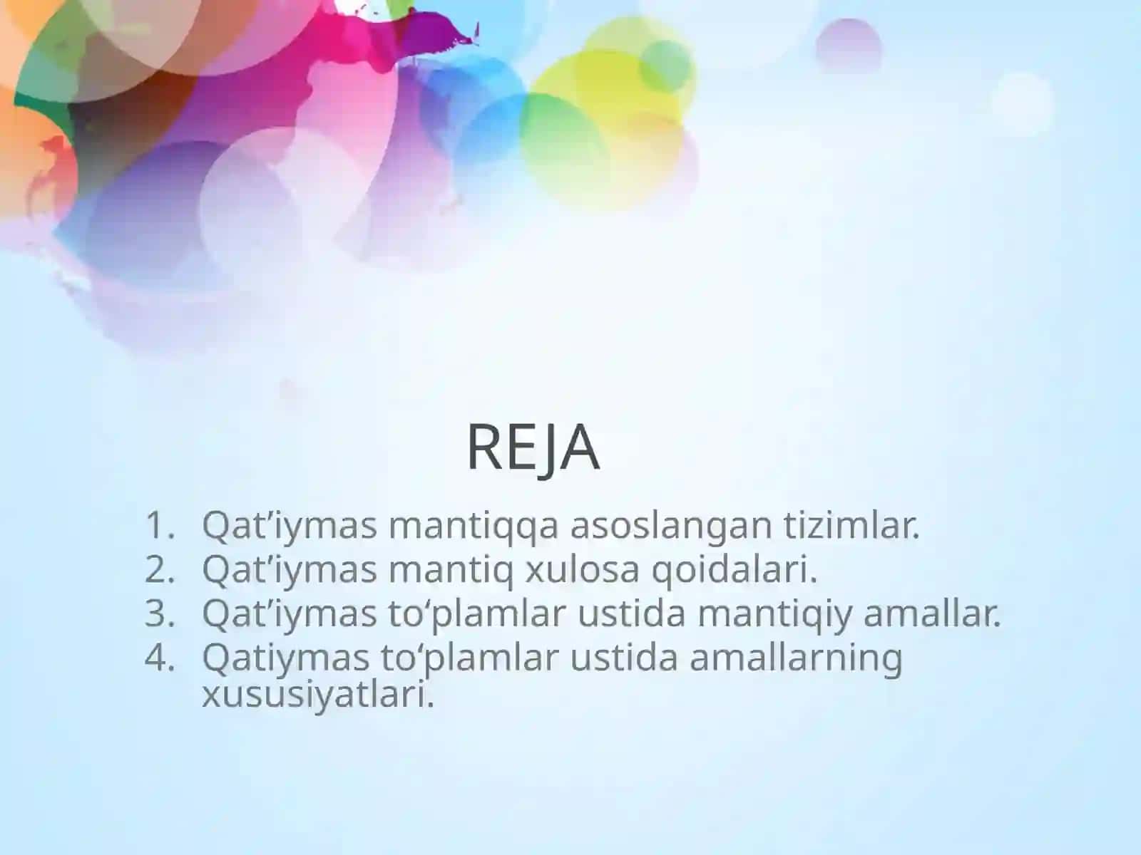 Qat’iymas mantiqqa asoslangam tizimlar 2