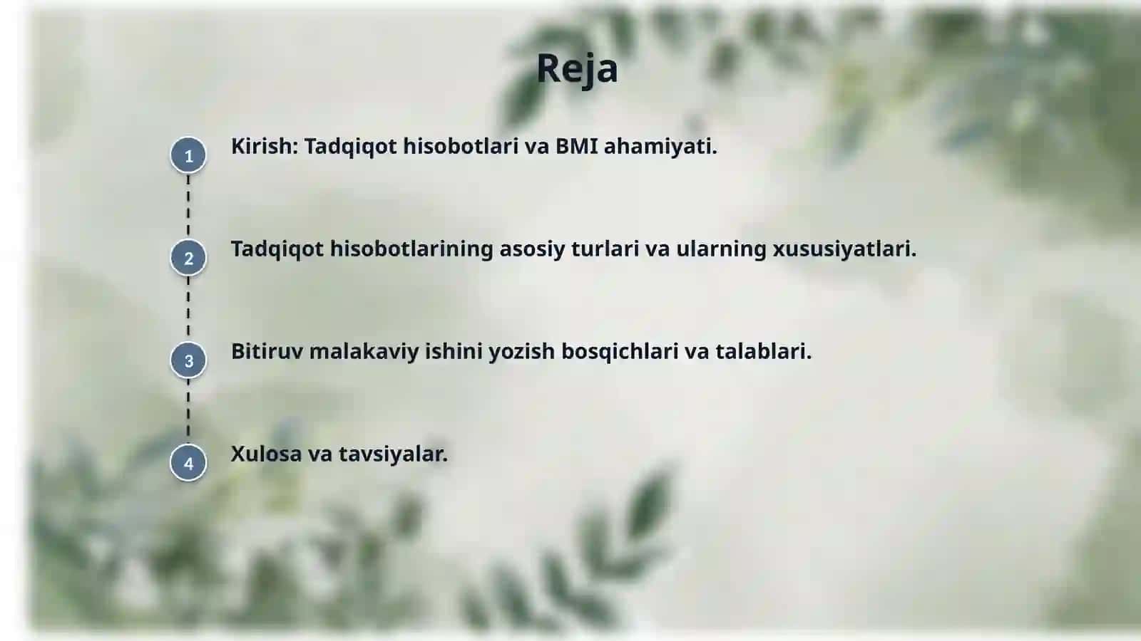 Tadqiqot hisobot turlari . Bitiruv malakaviy ish 2