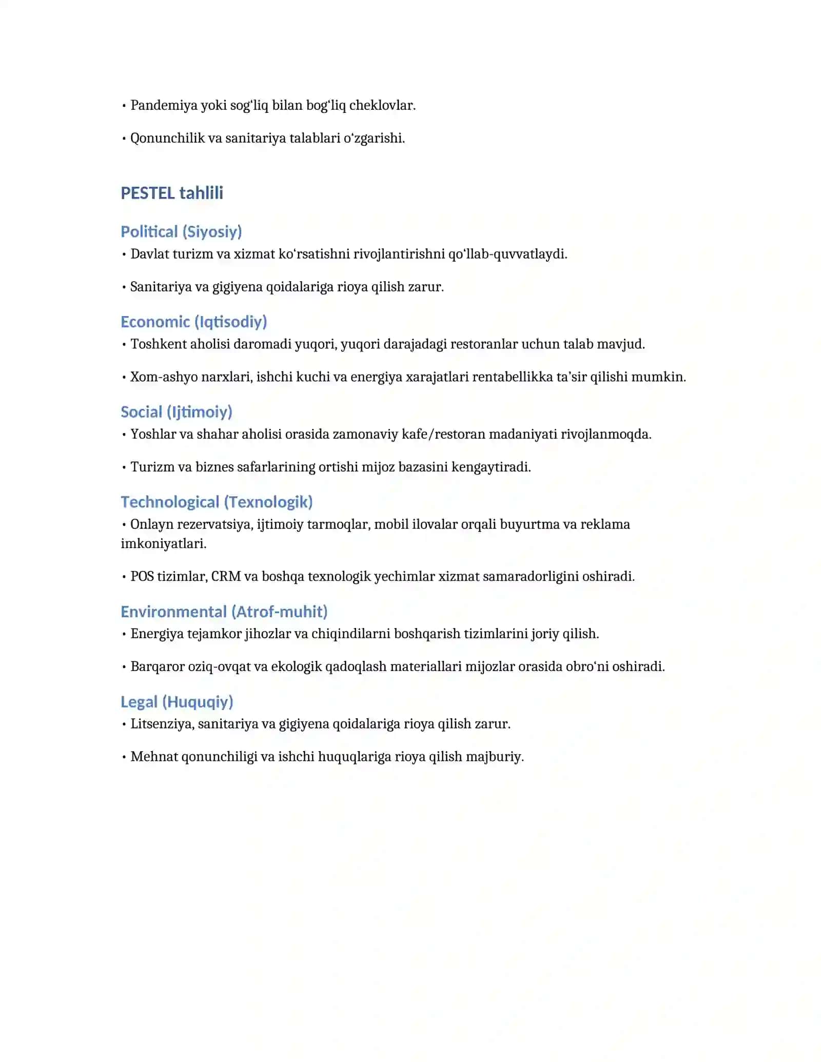 SWOT va PESTEL tahlili 2