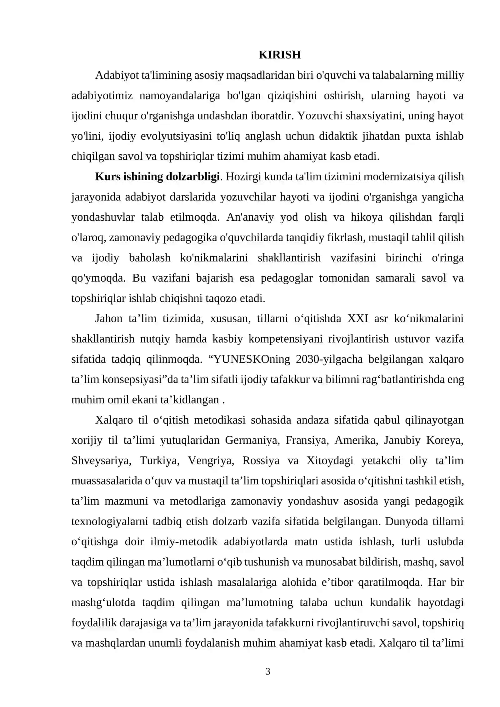 Yozuvchi hayoti va ijodini o'rganish yuzasidan 2