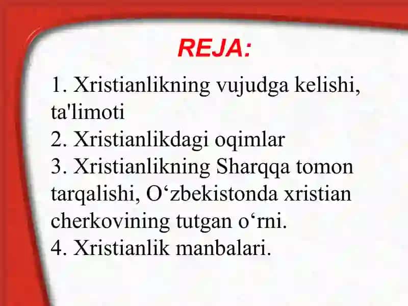Xristianlikdini Tarixi va G`oyalari 2