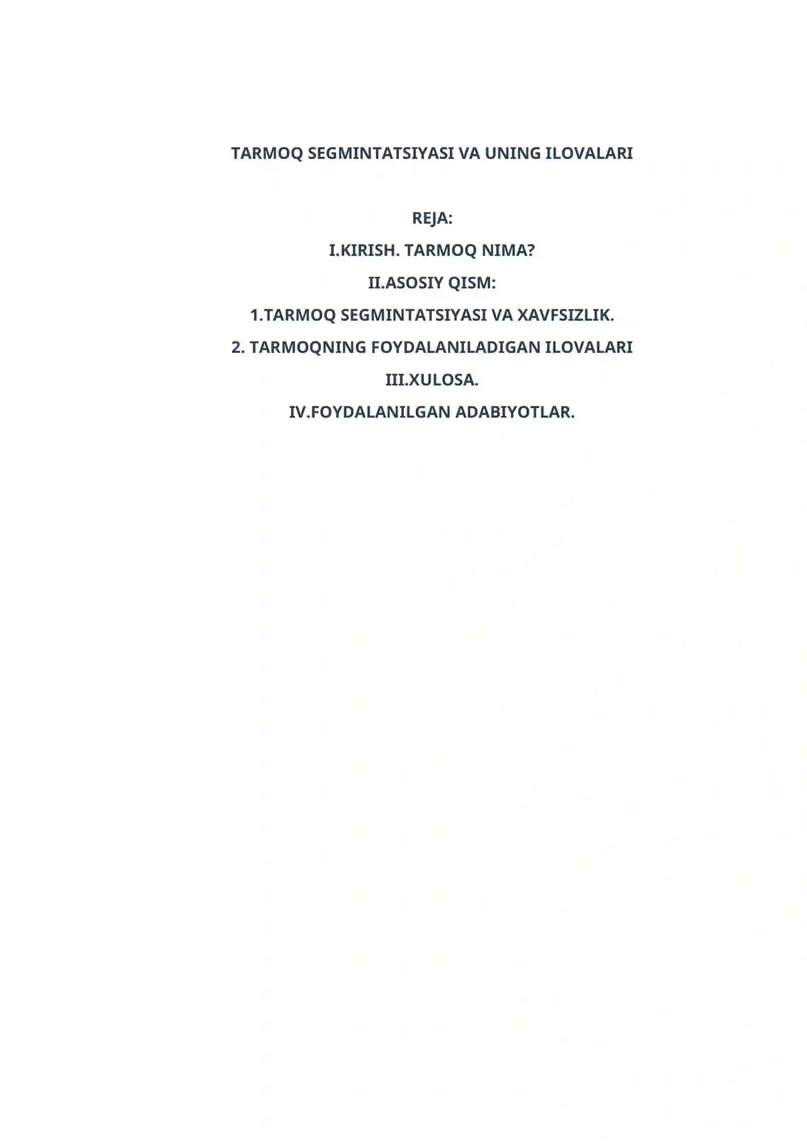 Tarmoq segmentatsiyasi va uning ilovalari 2