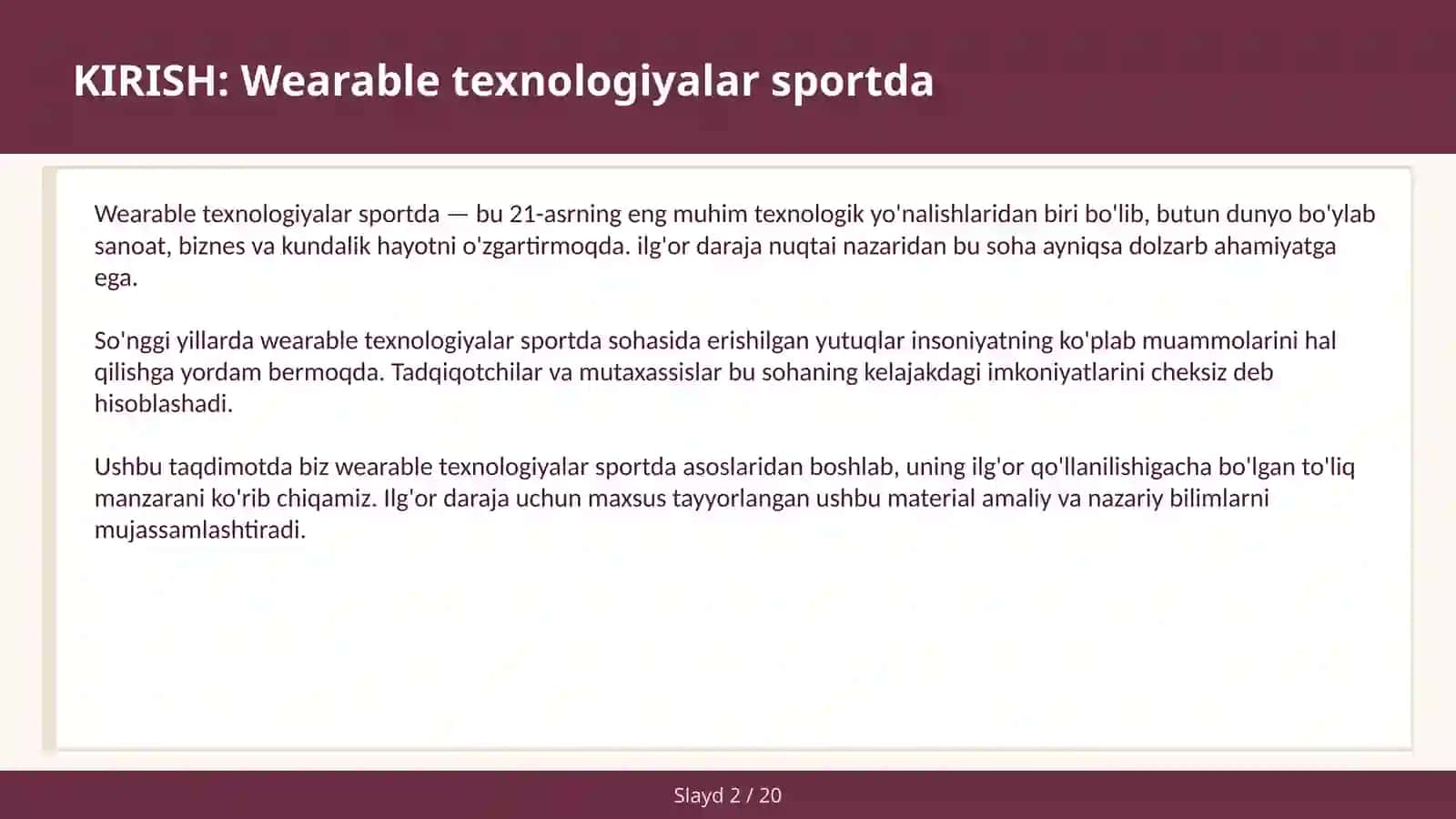 WEARABLE TEXNOLOGIYALAR SPORTDA 2