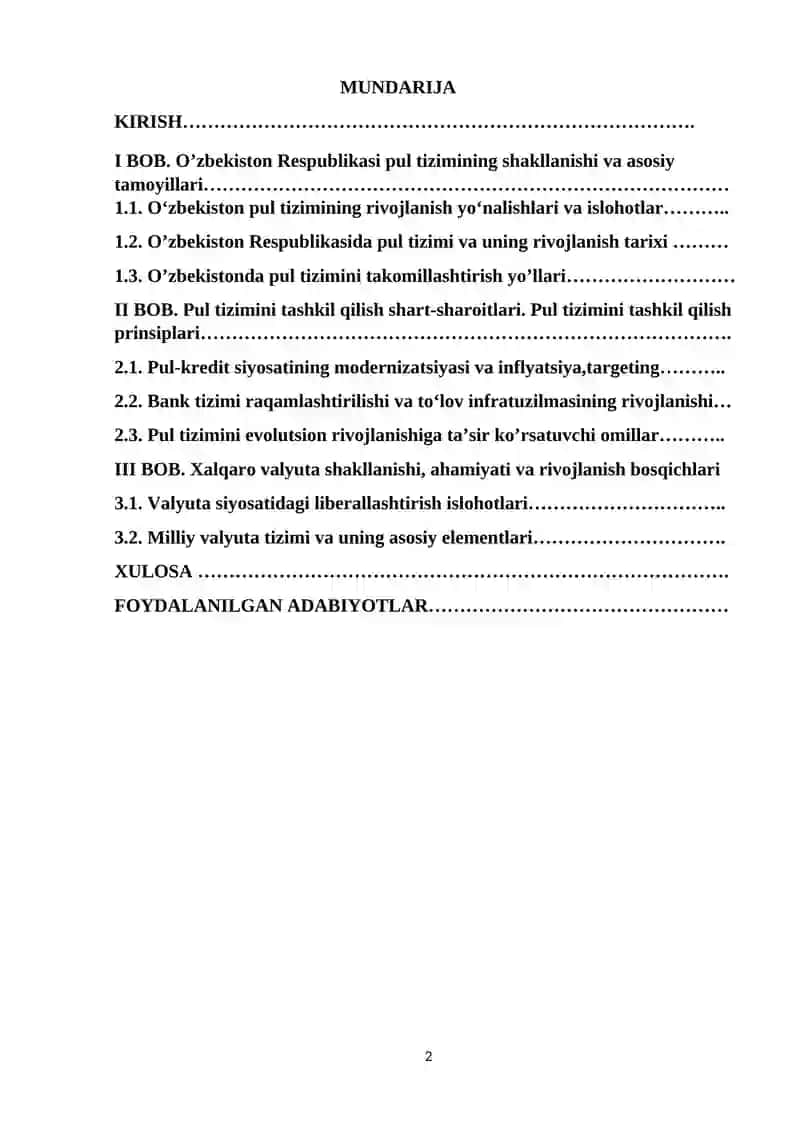 O‘zbekiston Respublikasi pul tizimi va uning rivojlanishi 2