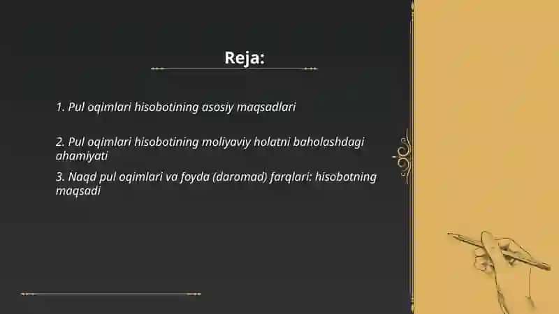 Pul oqimlari tugʻrisidagi hisoboting maqsadi va ahamiyati 2