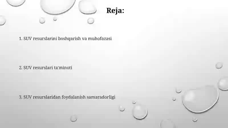 SUV resurslaridan foydalanish samaradorligi 2