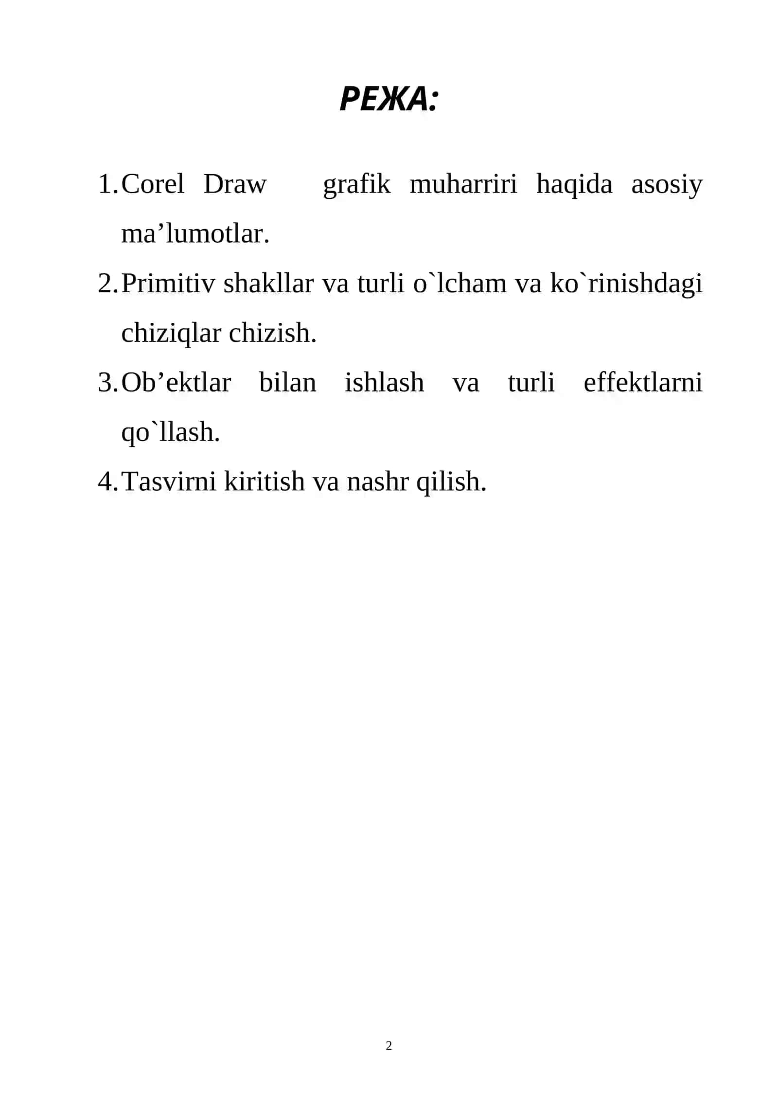 CORELL DRAW VEKTORLI GRAFIK MUHARIRIDA ISHLASH 2