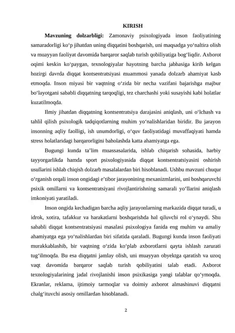Kontsentratsiyani eksperimental o'rganish 2