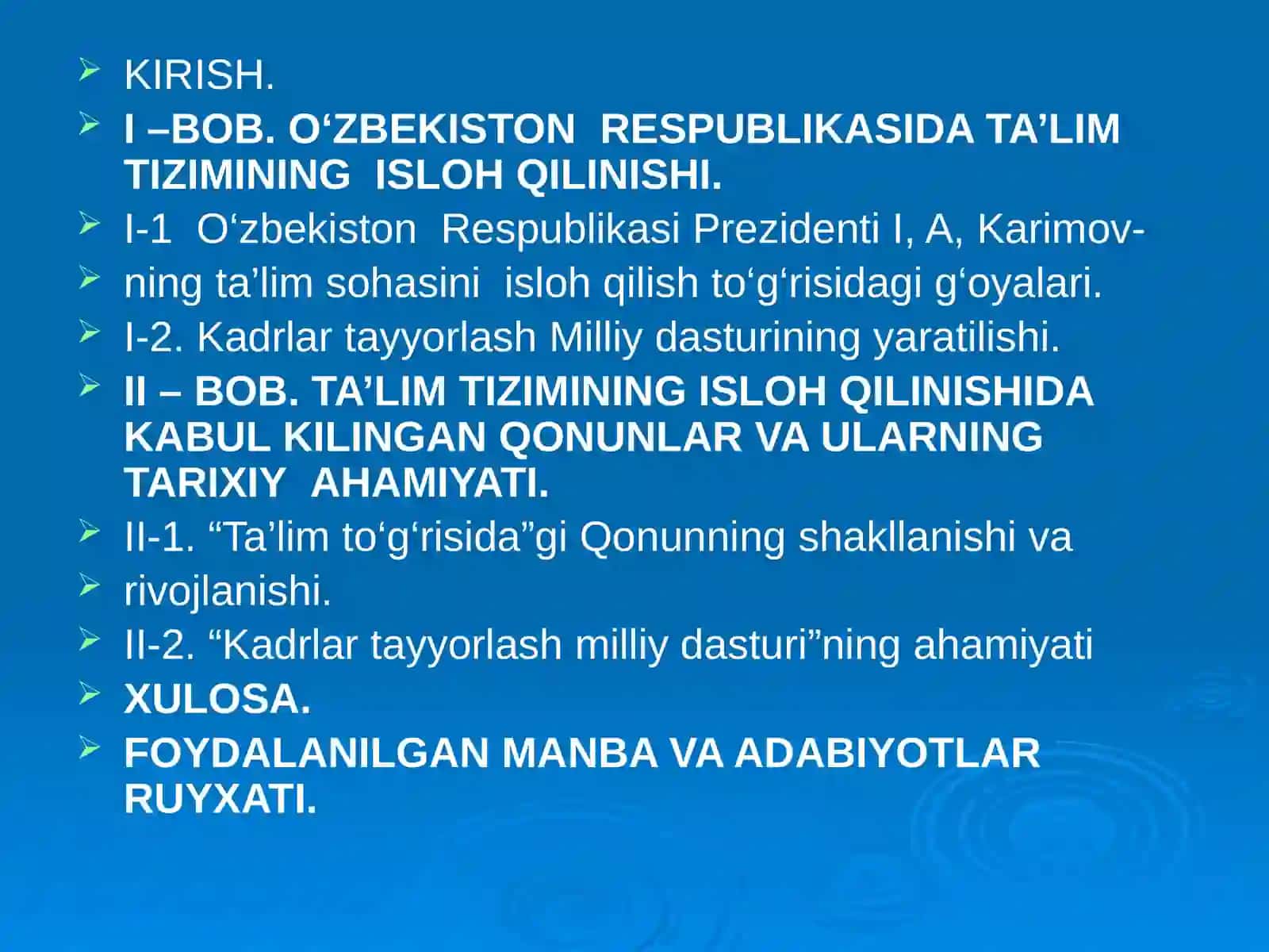 MUSTAQILLIK YILLARIDA O‘ZBEKISTONDA TA’LIM TIZIMINING ISLOH QILINISHI 2